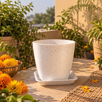 Harit Mantra 4.5 Inch Marble Finish Plastic Plant Pot - Premium Planter With or Without Plate